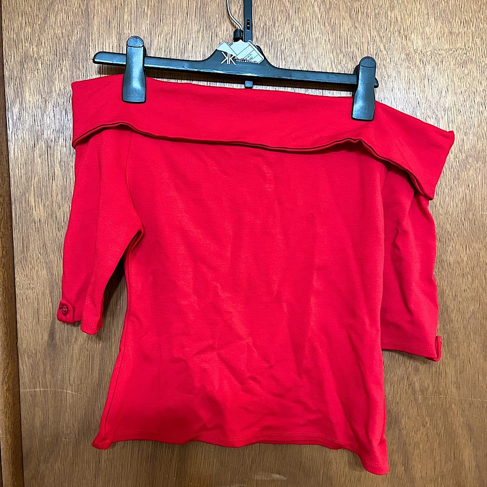 Unique Vintage Red Off the Shoulder Top